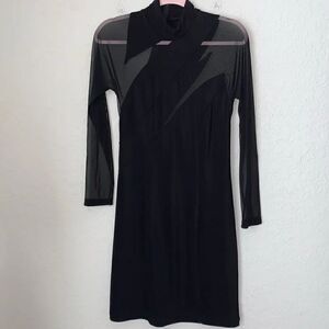 Vtg Sheer Mesh Long Sleeve Zipper Mini Dress Size S-M